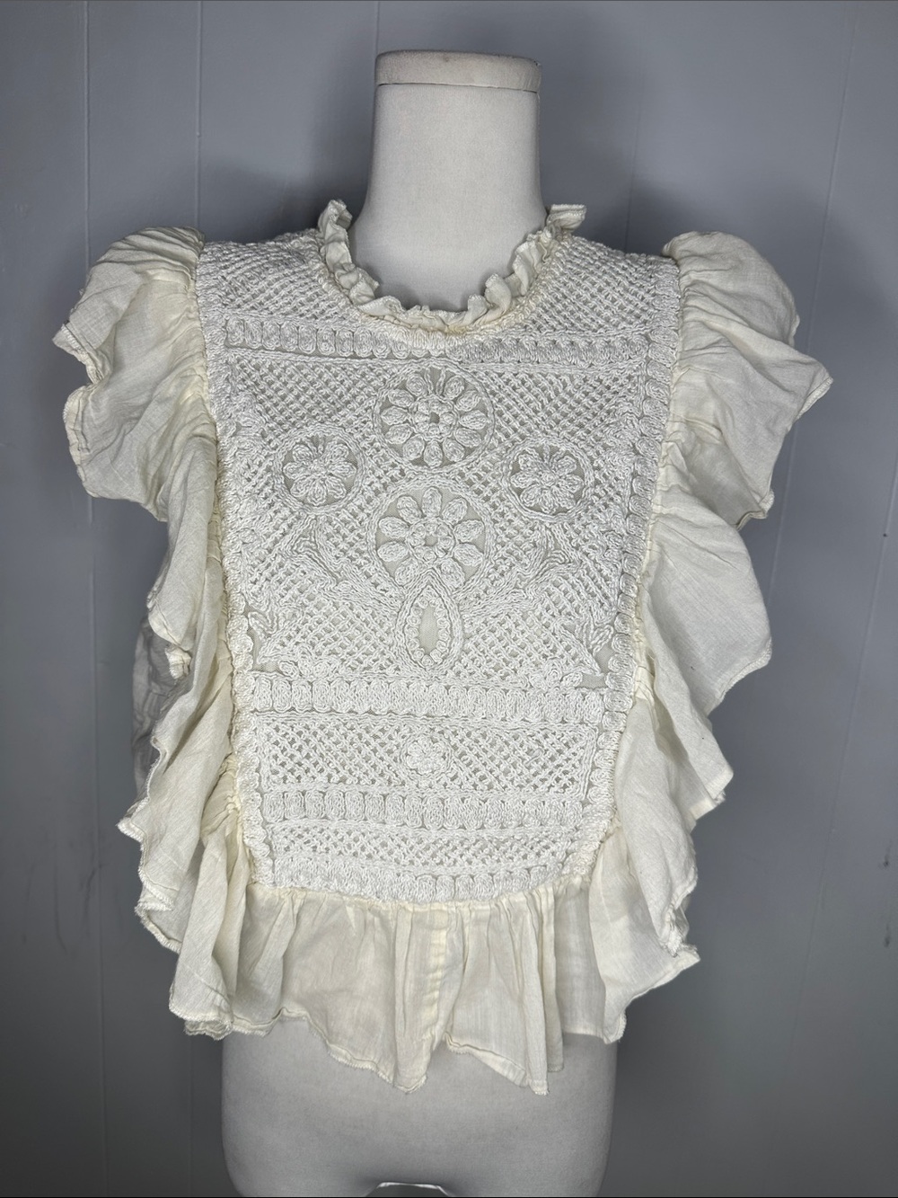 JOIE Elegant Lace and Ruffle Top Size M